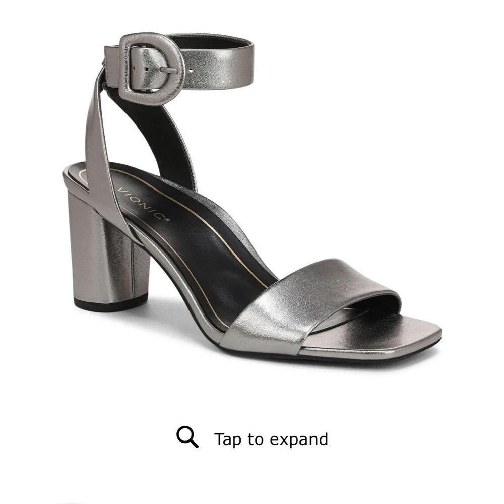 Vionic Metallic Pewter Block Heel Sandals